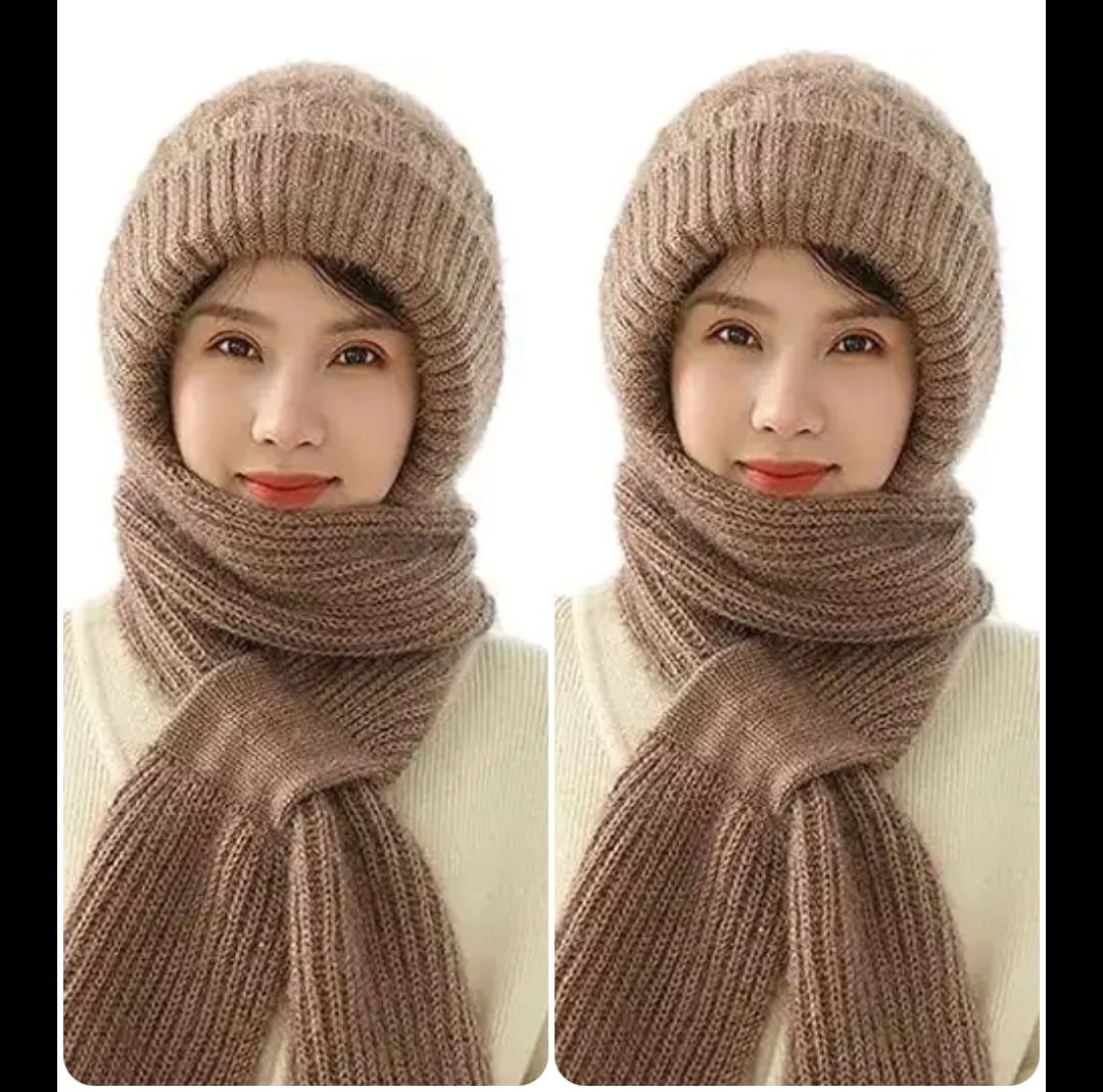 Winter Protection Windproof Cap with Scarf durc gold  colour  )  2pc  combo